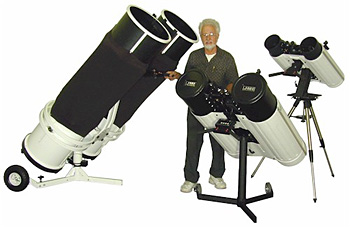 Jim Burr surrounded by his Binocular Telescopes