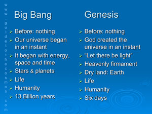 Comparison of the Big Bang and the bible's Genesis